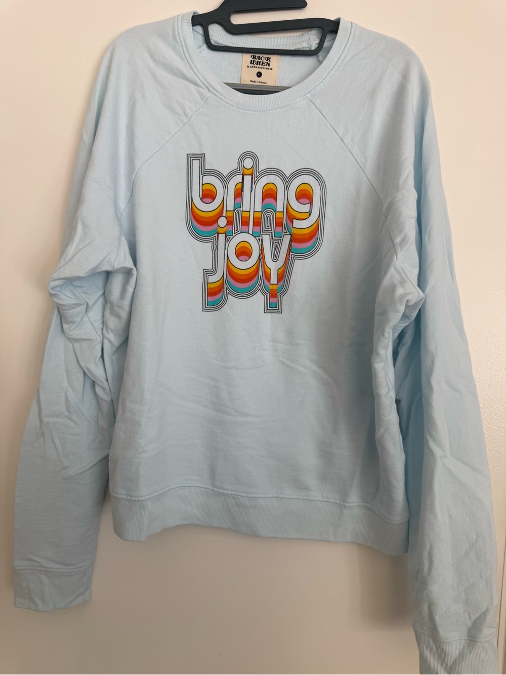 Anthropologie Pale Blue Rainbow "Bring Joy" Graphic Sweatshirt